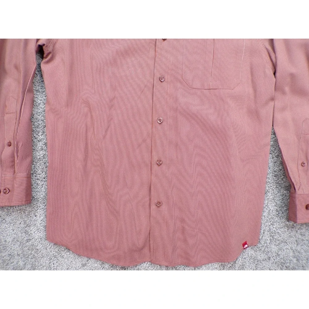 The North Face Men's Button Down Large Red Striped Shirt W/ Zip Pocket